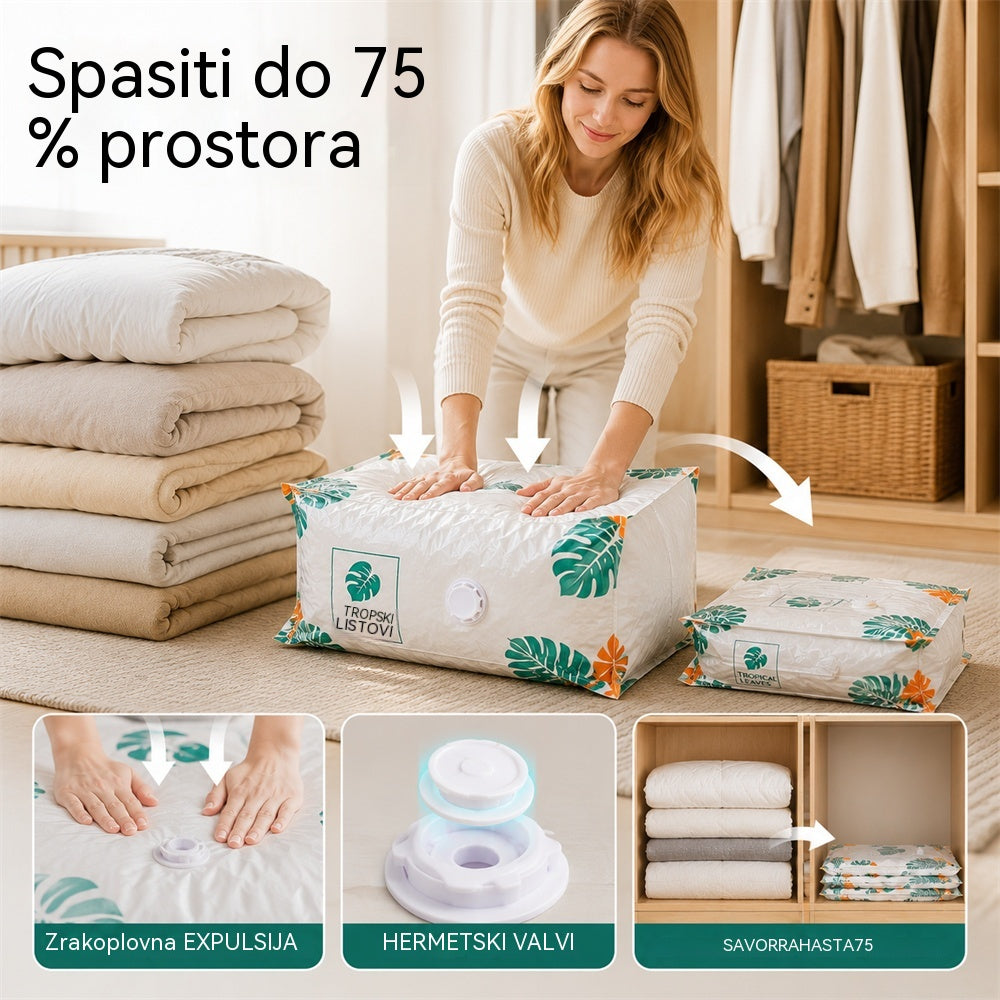 🧳【Set od 5 dijelova】💨 Velika, stlačiva vakuumska vrećica za pohranu: nije potrebna pumpa, nepropusna je i idealna za uštedu prostora u koferima i kod kuće ✈️