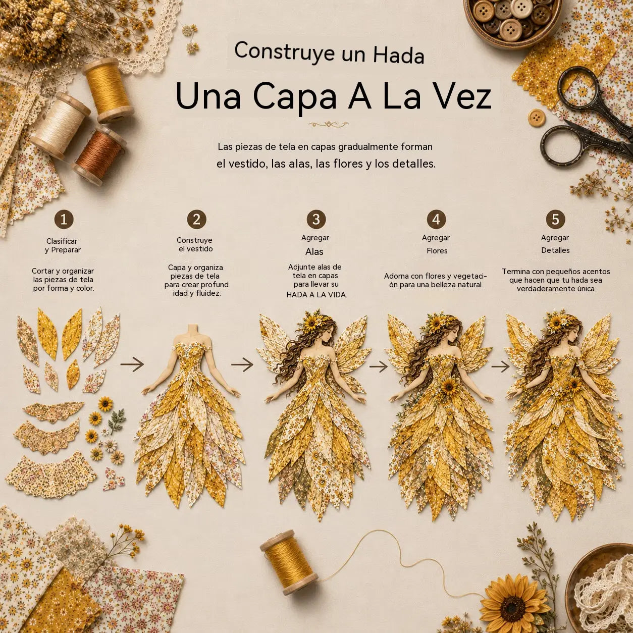 🧚‍♀️🌸 Set de patchwork premium "Hada": ¡tela de alta calidad con alas de flores, perfecta para decoraciones de pared de estilo fantástico hechas por ti mismo!