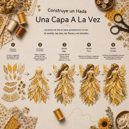 🧚‍♀️🌸 Set de patchwork premium "Hada": ¡tela de alta calidad con alas de flores, perfecta para decoraciones de pared de estilo fantástico hechas por ti mismo!