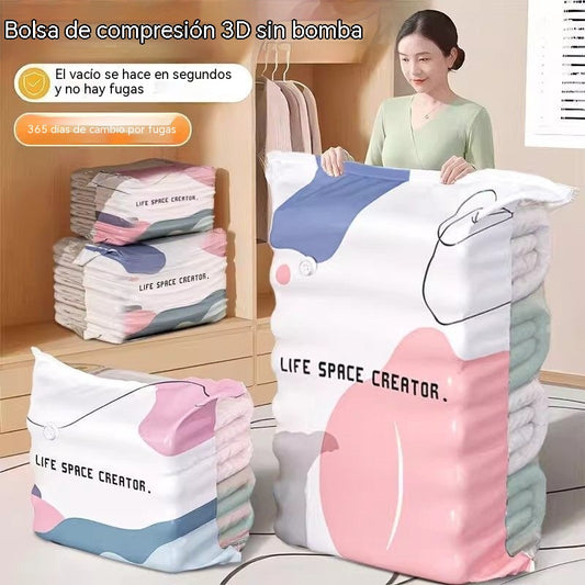 🧳【Juego de 5 piezas】💨 Bolsa de almacenamiento al vacío grande y compresible: no requiere bomba, es a prueba de fugas e ideal para ahorrar espacio en maletas y en casa ✈️