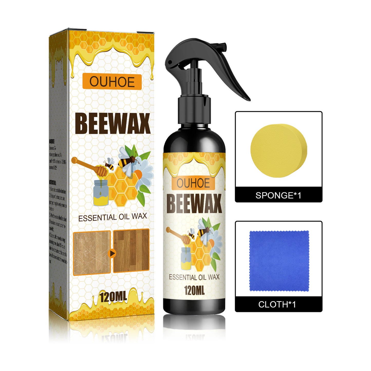 🔥Spray de cera de abeja natural micromolecular para el cuidado de muebles, mantenimiento y pulido de suelos.