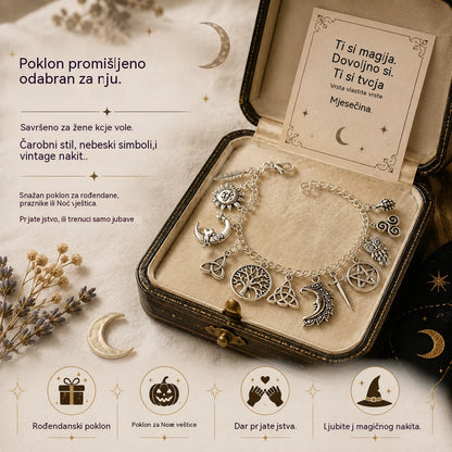 Narukvica s privjescima u vintage stilu, puna misterije, dizajnirana posebno za žene - nakit u zvjezdanom, gotičkom i boemskom stilu 🔮✨