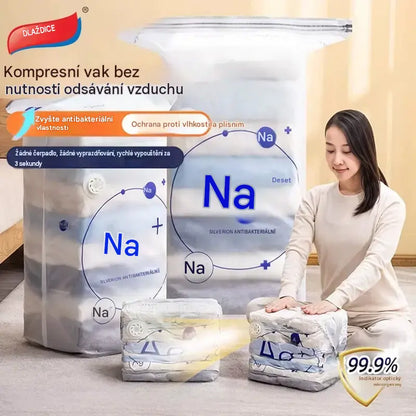 【 5 kusů za 700Kč 】 Velký, stlačitelný vakuový úložný sáček: není potřeba pumpička, nepropustný a ideální pro úsporu místa v kufrech i doma