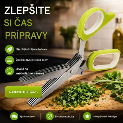 🌿 Nožnice na bylinky s 5 čepeľami – Rýchly kuchynský krájač na čerstvé bylinky a koreniny