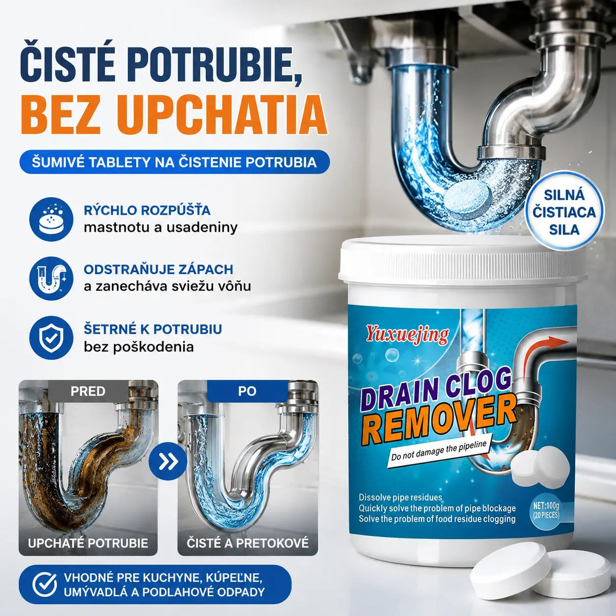 🔥【Kupte 1, dostanete 1 zdarma】 ❤️ Výkonné šumivé čistící tablety, které rychle rozpouštějí ucpání způsobené mastnými vlasy a uvolňují ucpané odtoky; zároveň deodorují a mají antibakteriální účinky.