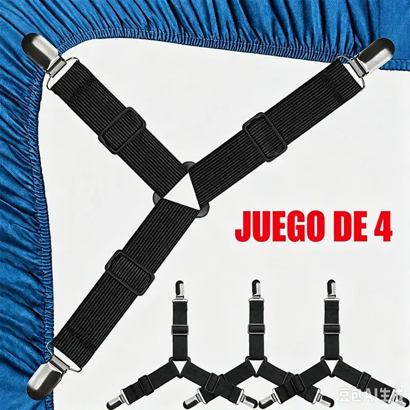 【4 piezas】Sujetadores ajustables para sábanas y edredones