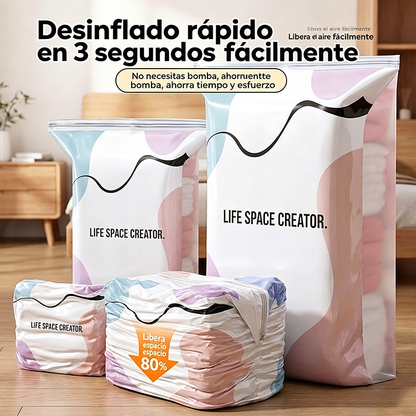 🧳【Juego de 5 piezas】💨 Bolsa de almacenamiento al vacío grande y compresible: no requiere bomba, es a prueba de fugas e ideal para ahorrar espacio en maletas y en casa ✈️