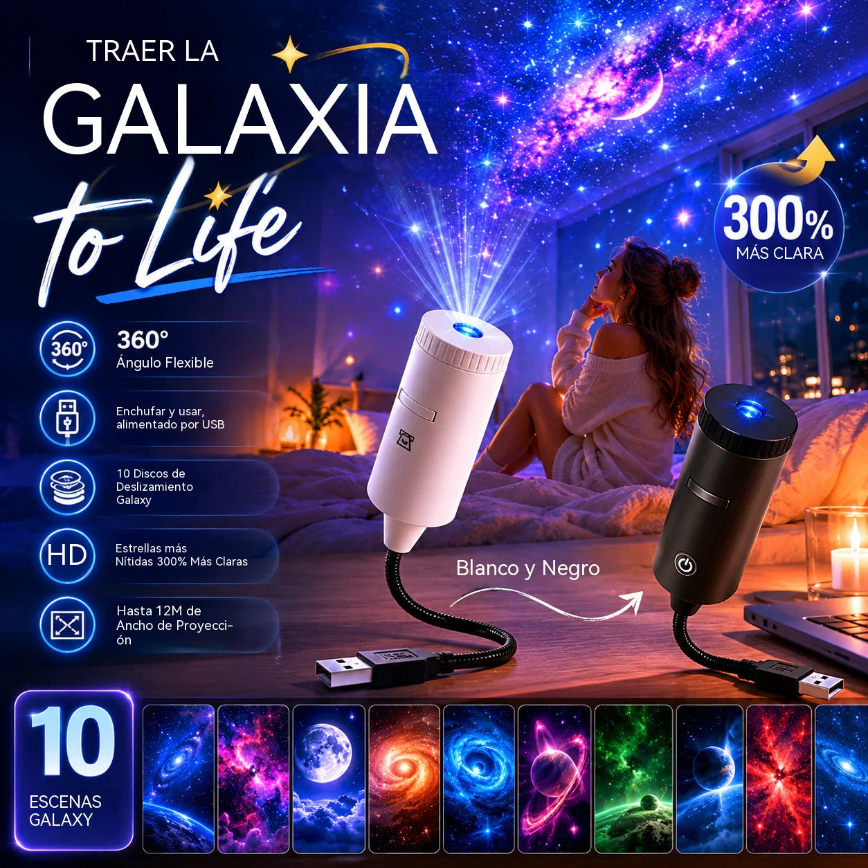 😆😆Proyector de cielo estrellado USB para coche con luz nocturna