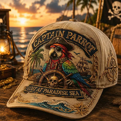 🦜🦜Gorra de béisbol con estampado retro de loro pirata