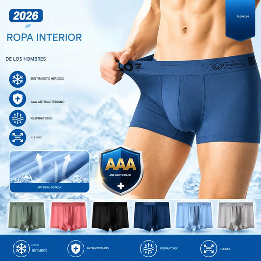 🧊【Compra 3 y llévate 3 gratis: 6 piezas en total】Calzoncillos bóxer de seda helada transpirables y finos para hombre, superventas del verano