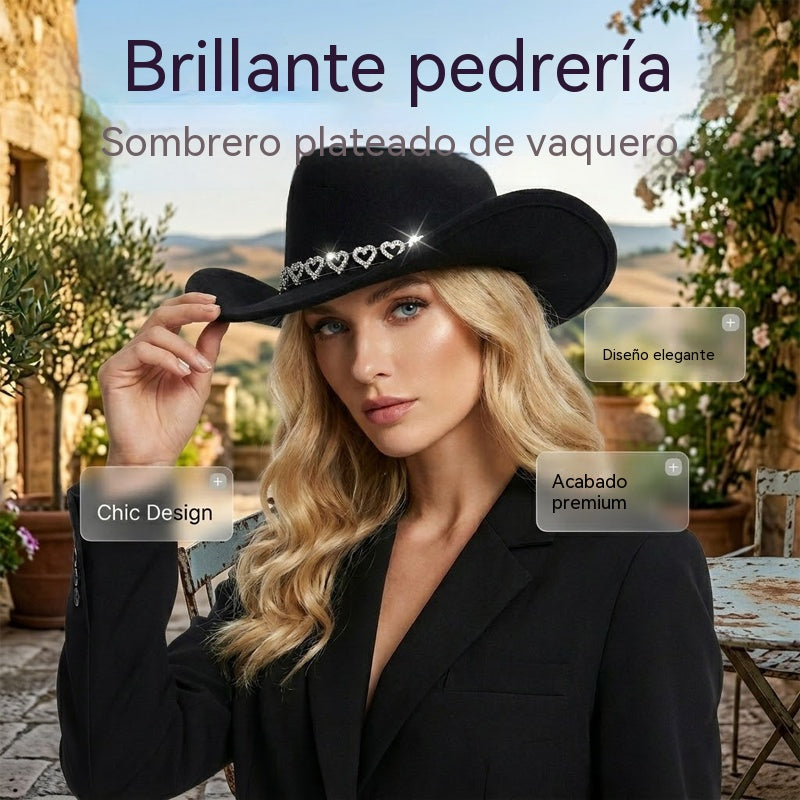 👑✨Sombrero vaquero con corazones de strass | Elegante y fácil de combinar