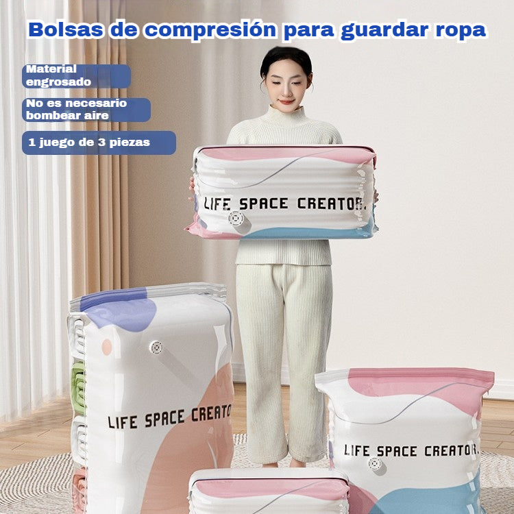 👕📦【5 piezas】Bolsas de compresión para guardar ropa, no requieren aspiradora, diseño reforzado.
