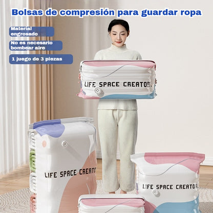 👕📦【5 piezas】Bolsas de compresión para guardar ropa, no requieren aspiradora, diseño reforzado.