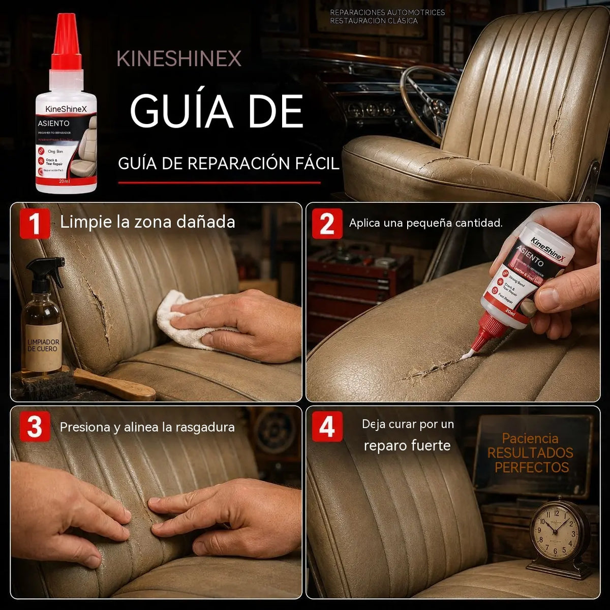 🚗 Adhesivo de secado rápido para cuero de asientos de coche: adhesivo de vinilo y cuero con boquilla de precisión, apto para asientos de coche, sofás y muebles de cuero.