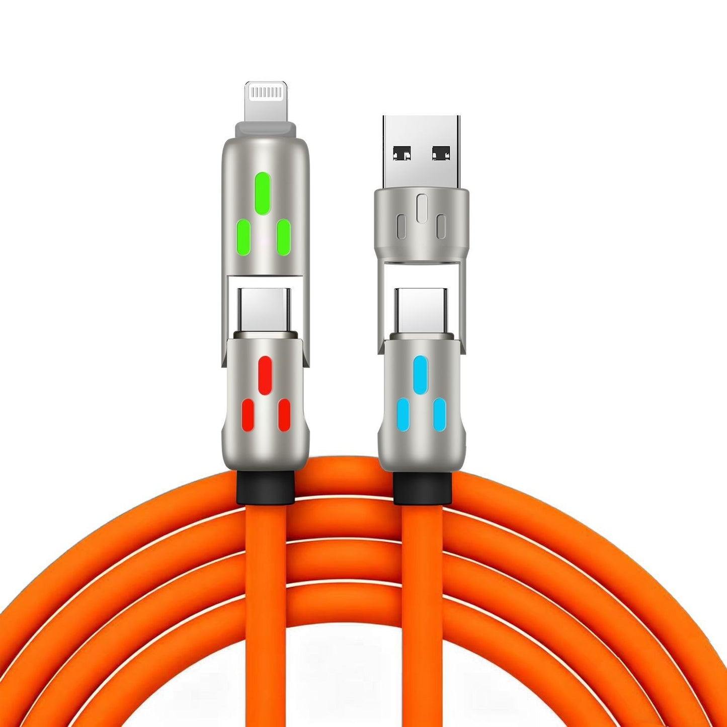 🔥 【2 sztuki za 89 zł】 🔥 (2 metry długości) Kabel 4 w 1 PD 240 W – USB-C, Lightning i szybkie ładowanie USB-A, aluminium i silikon, synchronizacja danych ⚡📱