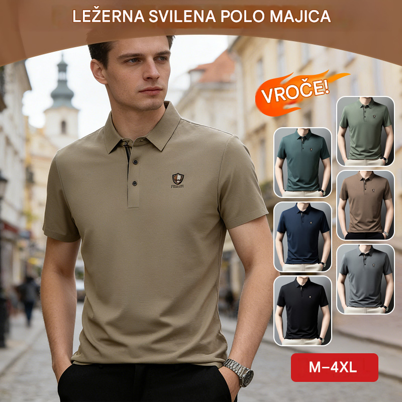 【M-4XL】Poletje 2026 Nova ledeno svilena polo majica s pol rokavi in reverjem