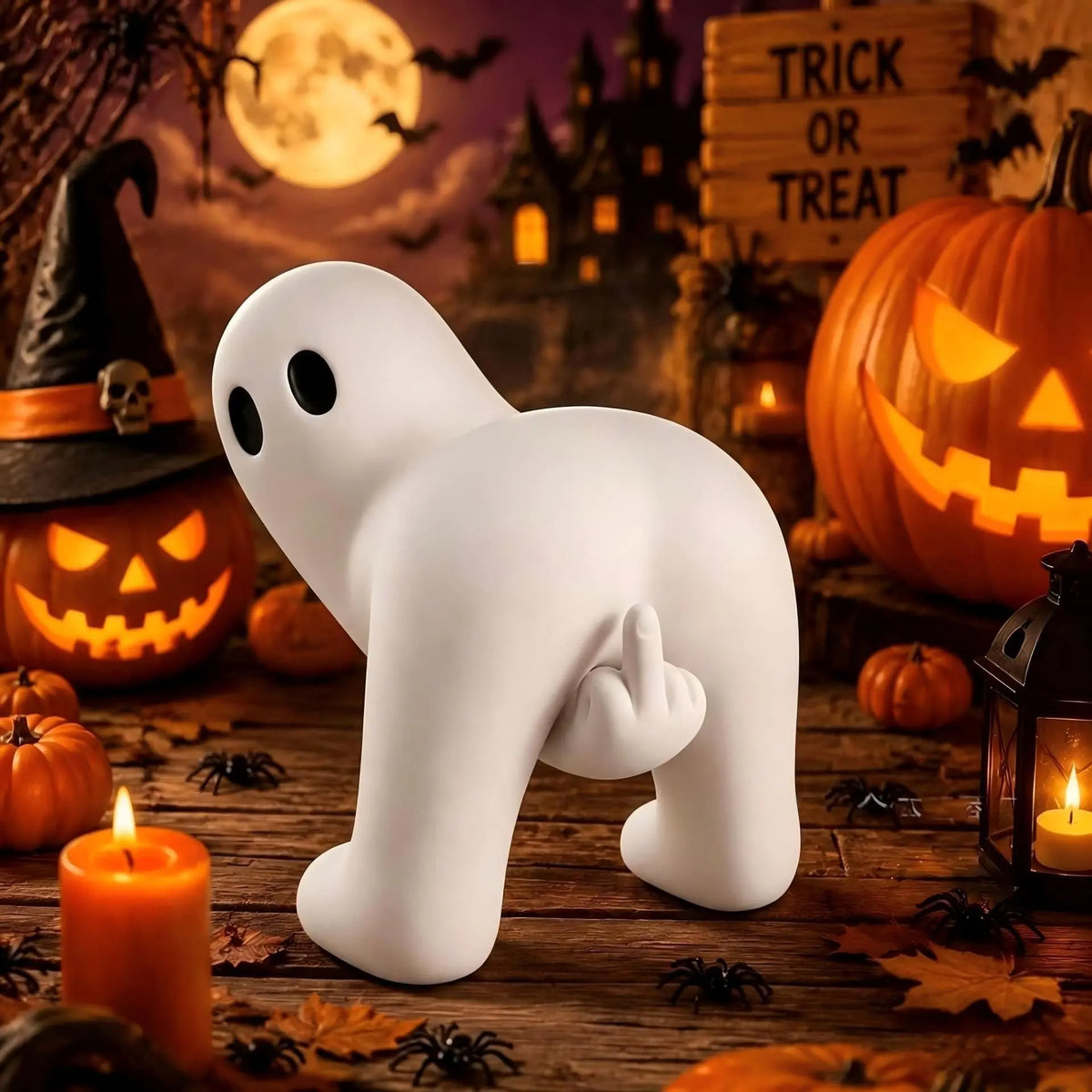 👻👻Divertido adorno de mesa para Halloween: un fantasma haciendo la peineta.