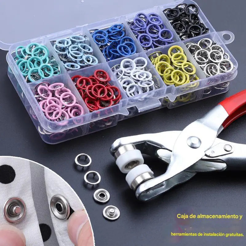 【100 pares de botones + alicates】Nuevo kit de instalación de botones sin costuras multifuncional
