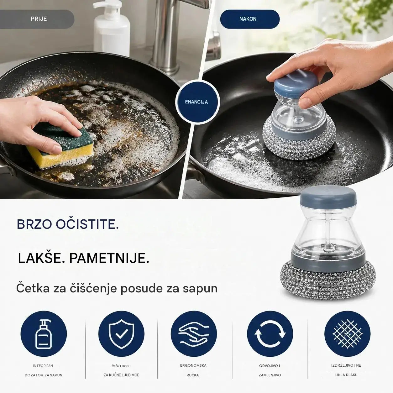 🧽 Četka za čišćenje s dozatorom, vremenski ograničena posebna ponuda! 💪 Savršeno za čišćenje lonaca i tava. Čisti se lako i brzo, bez napora! 🍳