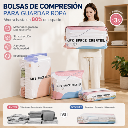 👕📦【5 piezas】Bolsas de compresión para guardar ropa, no requieren aspiradora, diseño reforzado.