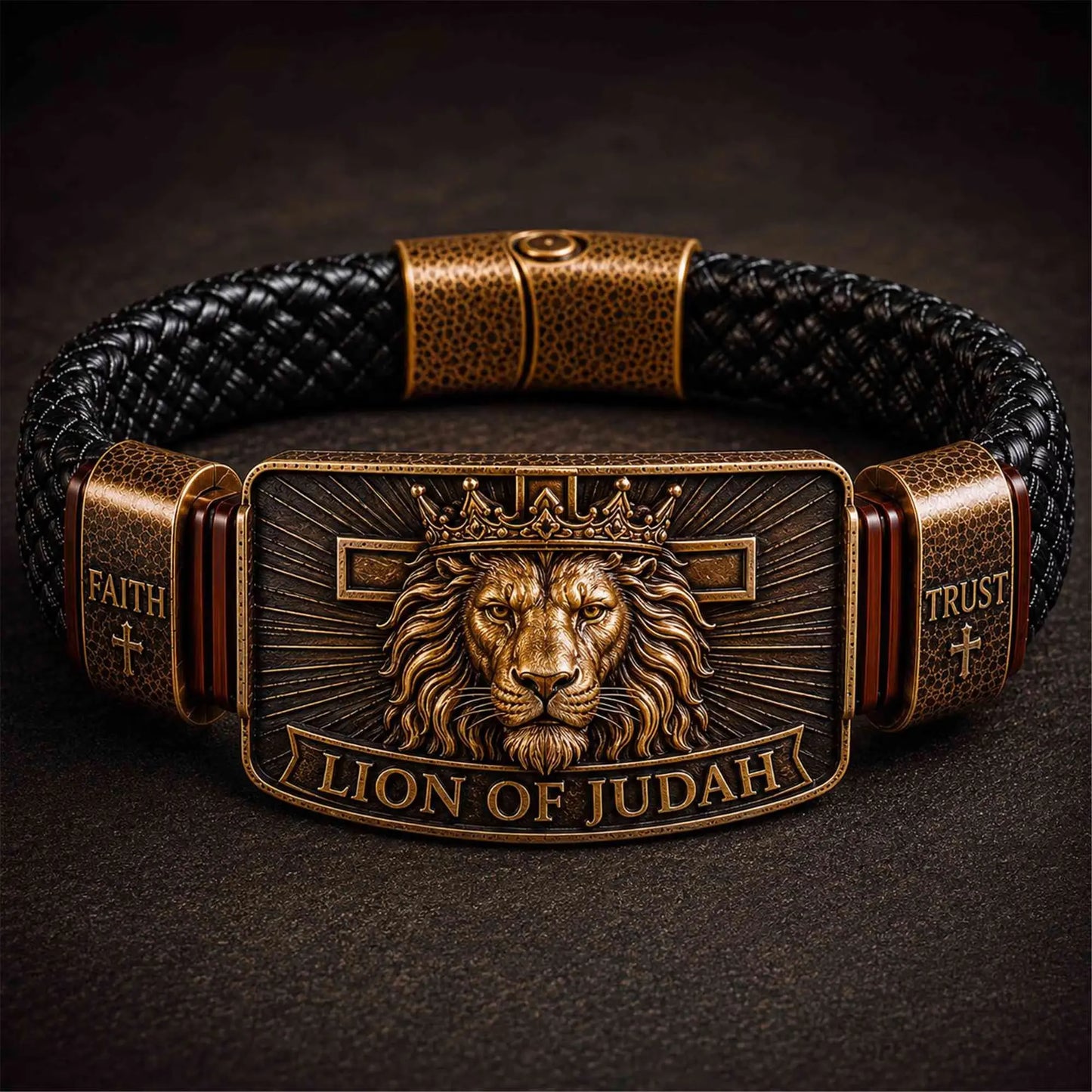 ✝️Pulsera personalizada para hombre con el León de Judá, diseño cristiano, texto, cordón trenzado negro, joyería religiosa, recuerdo religioso, regalo para el Día del Padre.