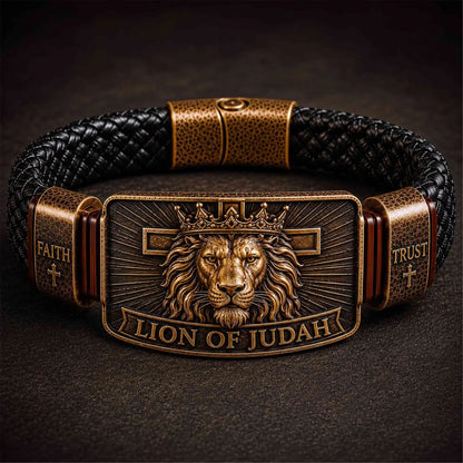 ✝️Pulsera personalizada para hombre con el León de Judá, diseño cristiano, texto, cordón trenzado negro, joyería religiosa, recuerdo religioso, regalo para el Día del Padre.