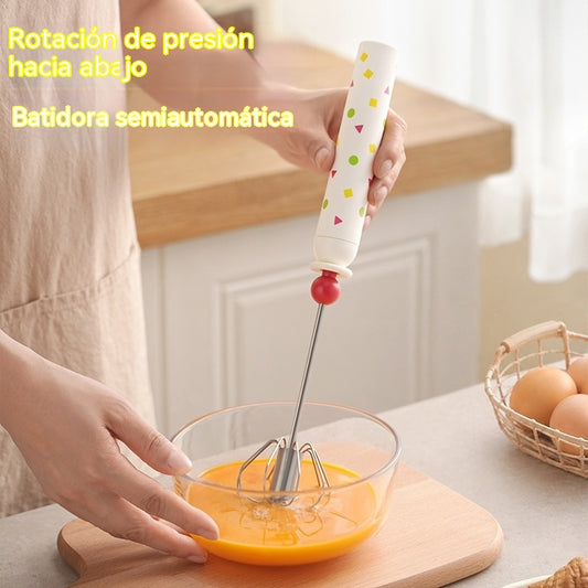 27€【2 artículos】 Lindo batidor de huevos semiautomático de acero inoxidable