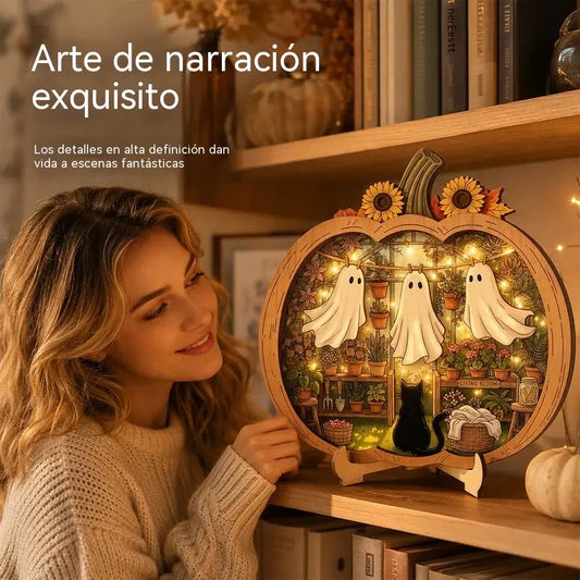 🔥¡Hasta agotar existencias, 50% de descuento! 🎉 Adorno de escritorio de calabaza de madera para Halloween