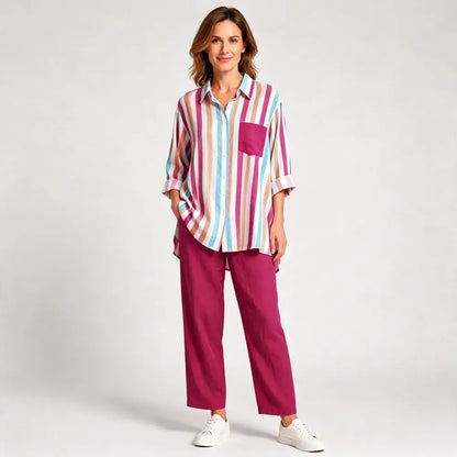 🌸 Smart-casual súprava s pruhovanou košeľou a moderným dizajnom