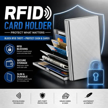 Tarjetero de acero inoxidable con bloqueo RFID