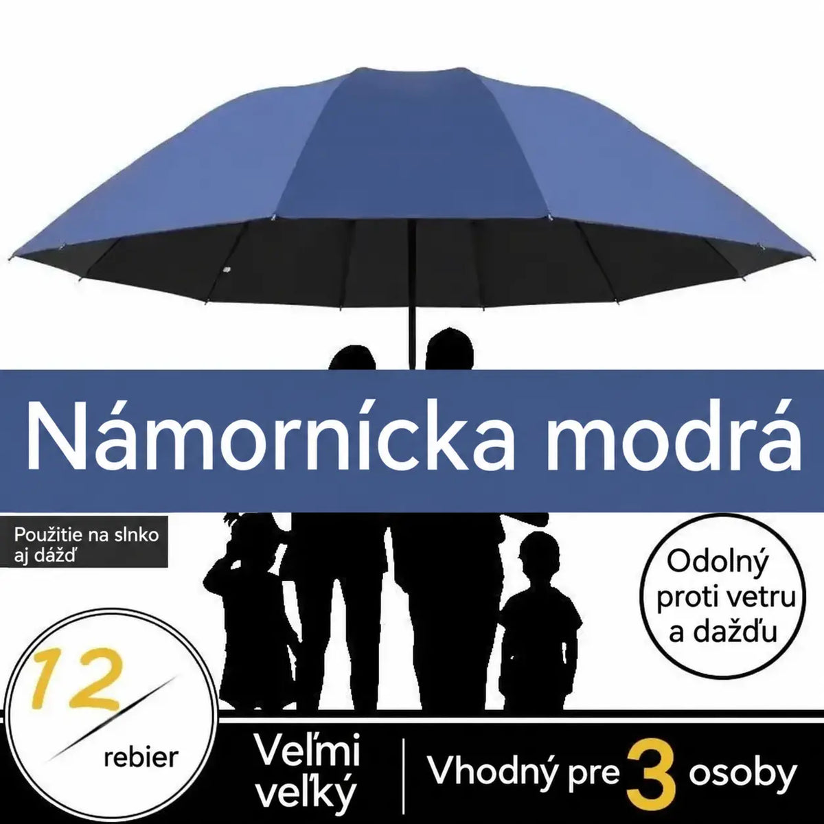 ☔【12 rebier】Skladací dáždnik odolný voči vetru – nepremokavý a ľahký, vhodný na dážď aj slnko. Veľký priemer pre celú rodinu! ✨