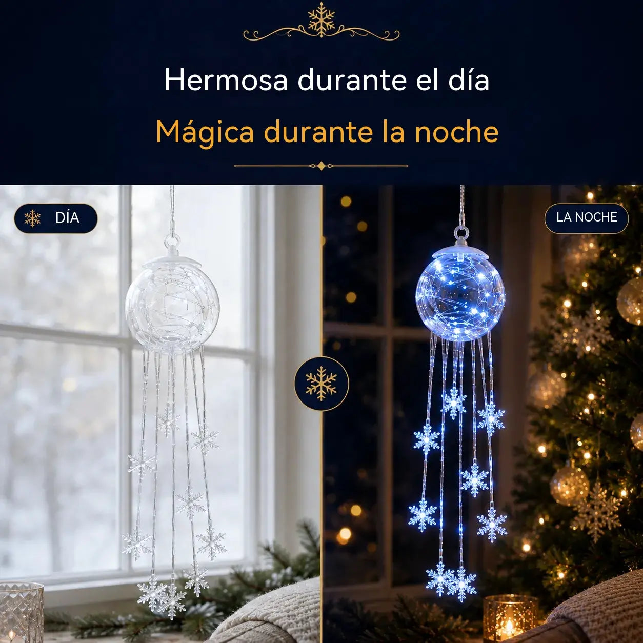⏳ Último día del 49% de descuento – ❄️ Adorno Crystal Sparkling™ | Diseño de bola de cristal, copos de nieve en capas, luces LED azul hielo de ensueño, perfecto para árboles de Navidad, ventanas y acogedoras decoraciones invernales 💎