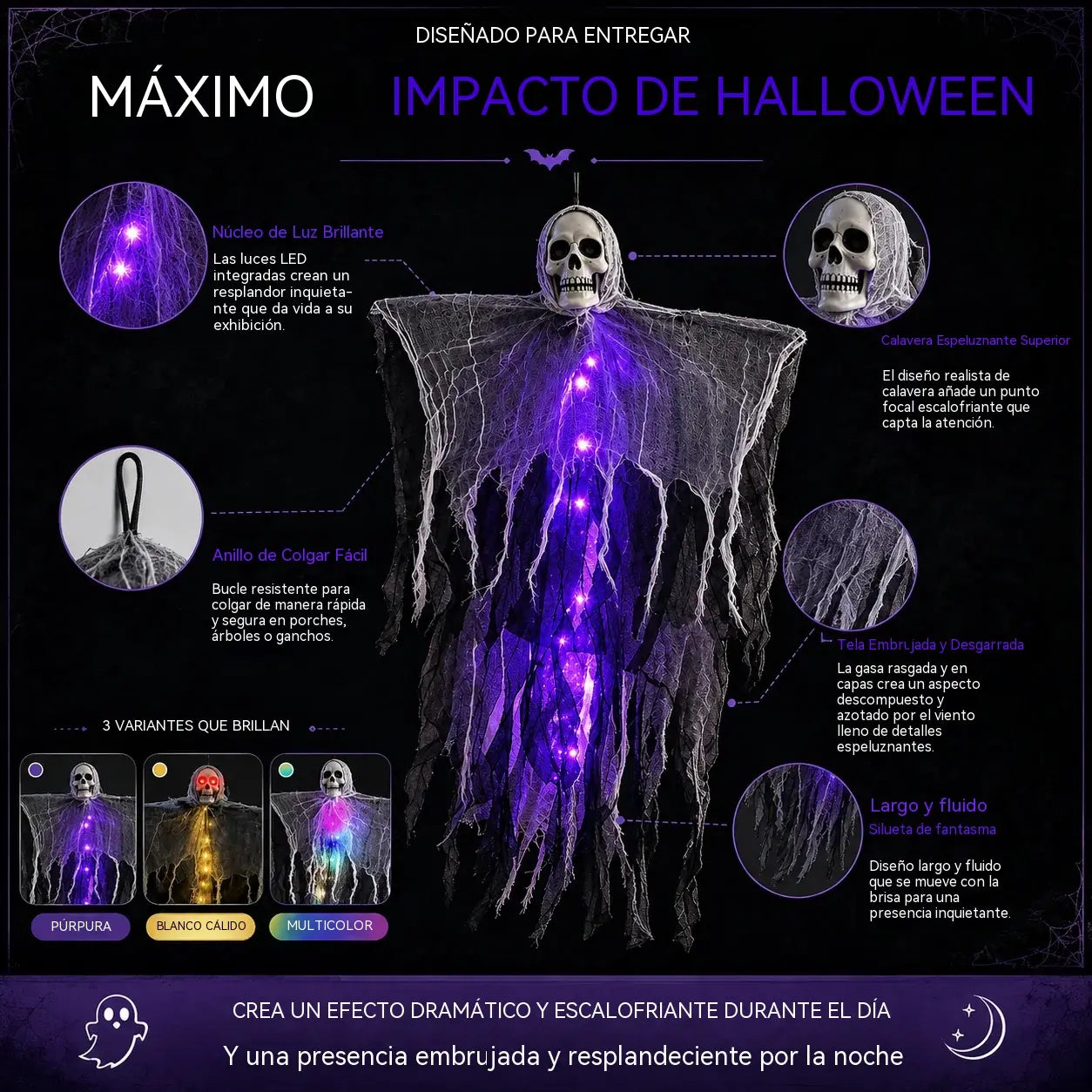 🎃🎃Fantasma colgante de Halloween con luces LED