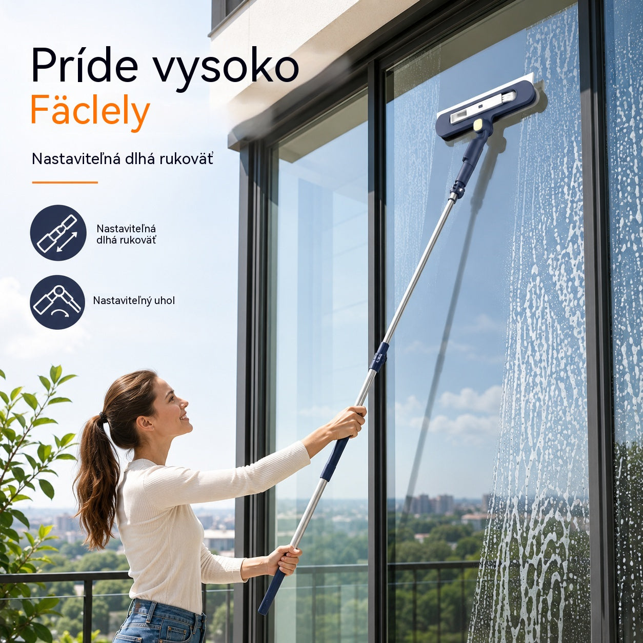 🧼✨ Limpiacristales 2 en 1 de doble cara con mango extensible para limpiar cristales en edificios altos.