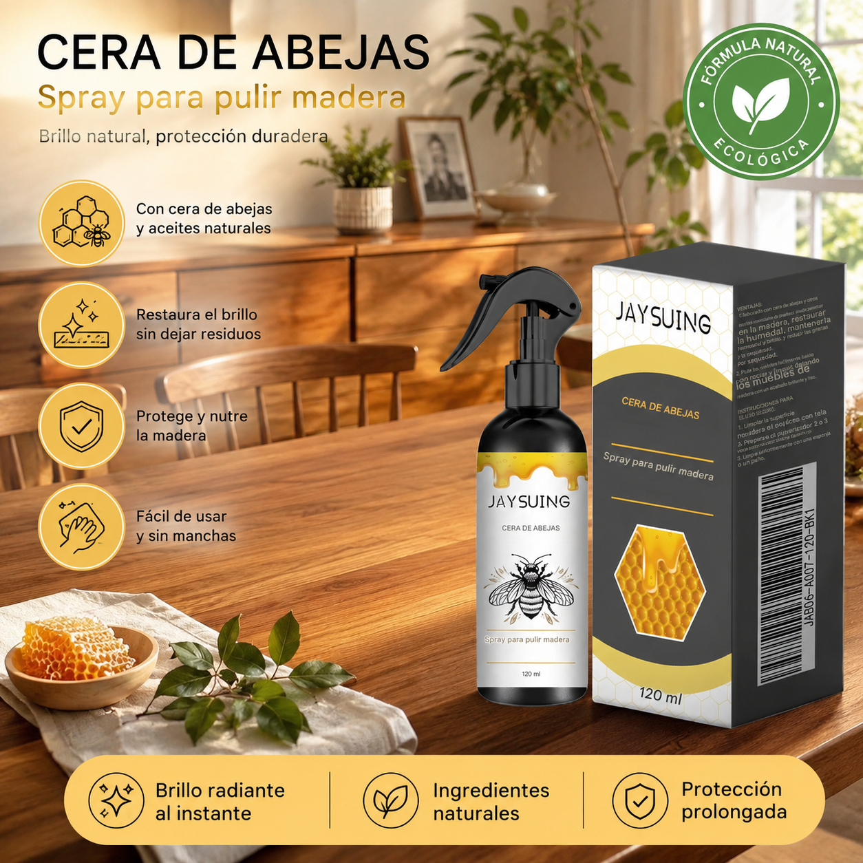 【30%OFF】【50%OFF】🍯 Spray pulidor de madera con infusión de cera de abeja para el mantenimiento de muebles y la prevención de grietas.