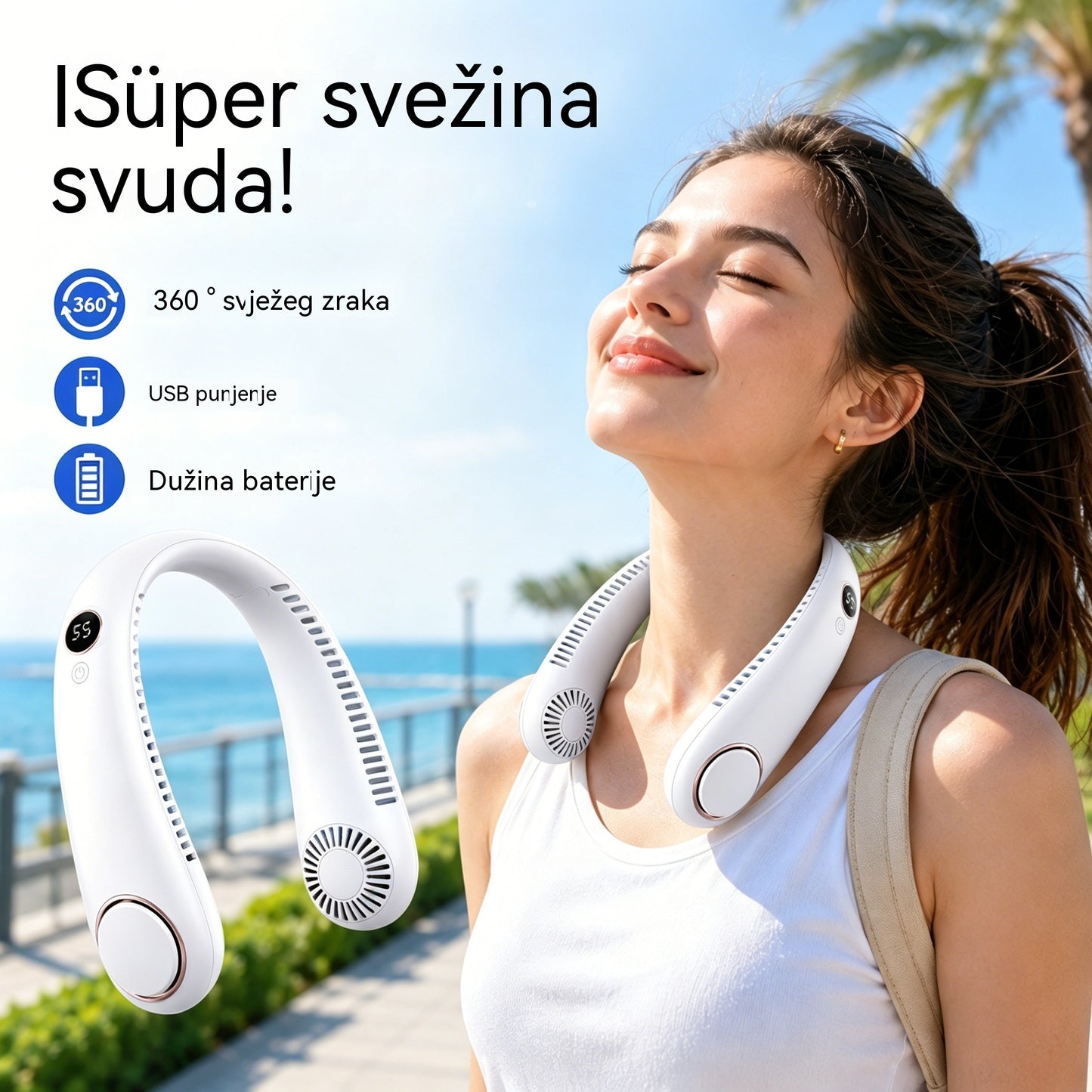 💨 Ventilator za hlađenje koji se nosi oko vrata – izuzetno tih, prijenosan, s rotacijom od 360° – idealan izbor za ljeto 🌞
