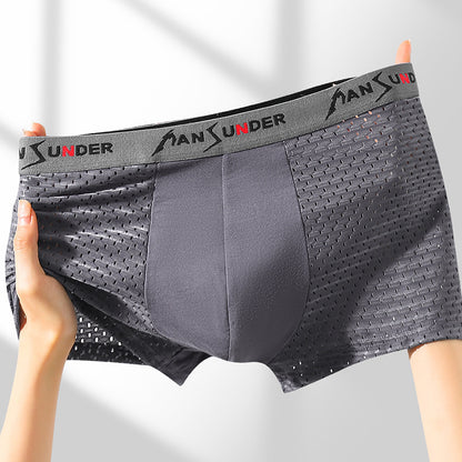 🔥【4 kusov】🧊Pánske pohodlné priedušné sieťované boxerky z ľadového hodvábu
