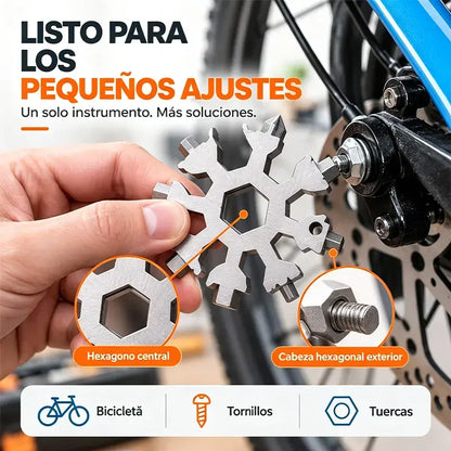 【4 piezas 26€】❄️Llave multiherramienta portátil Viral 18 en 1 con diseño de copo de nieve, fabricada en acero inoxidable.