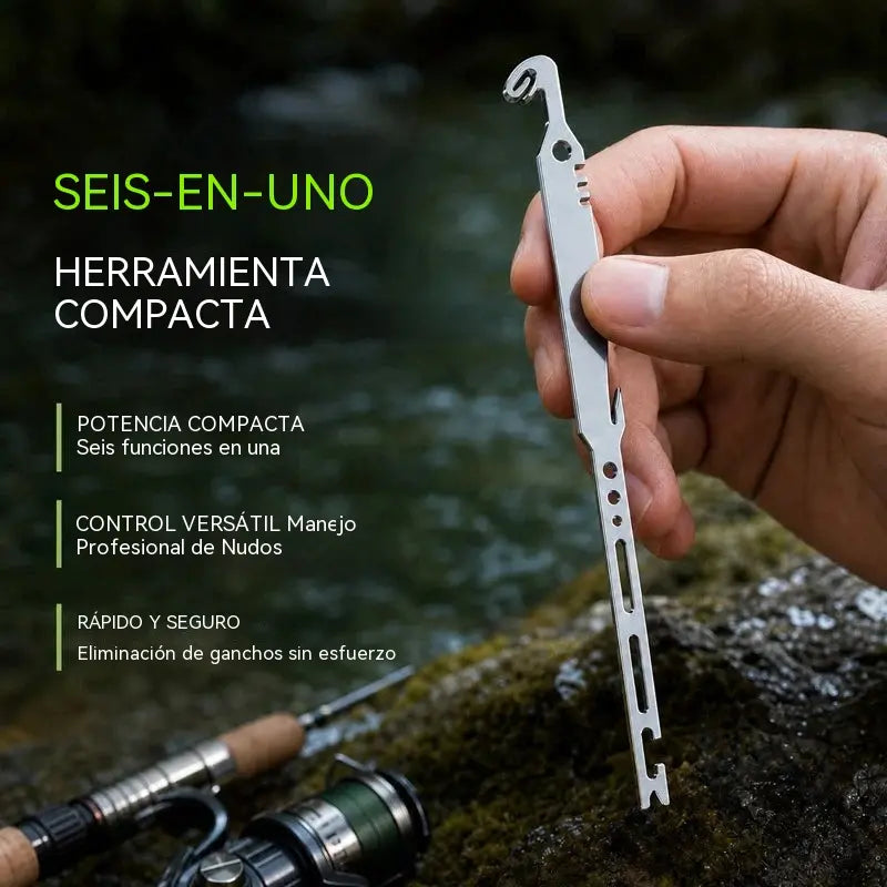 Compra 3 y llévate 2 gratis (5 artículos) 24 euros⏳50% de descuento por tiempo limitado⏰ Herramienta de pesca multifuncional seis en uno de acero inoxidable con extractor de anzuelos y anudador 🎣🐟