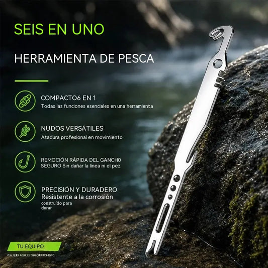 Compra 3 y llévate 2 gratis (5 artículos) 24 euros⏳50% de descuento por tiempo limitado⏰ Herramienta de pesca multifuncional seis en uno de acero inoxidable con extractor de anzuelos y anudador 🎣🐟