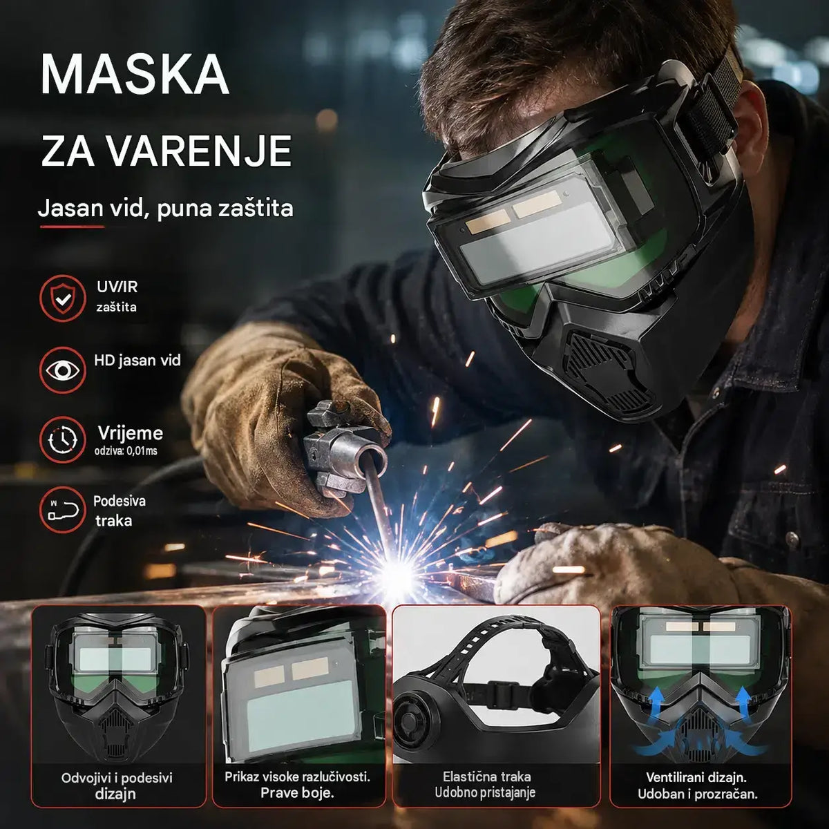 🔥😎Potpuno automatska maska za zavarivanje s promjenjivom svjetlošću i zaštitnom maskom za zavarivače