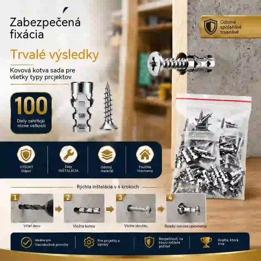 🛠️【100 párov】🔩 Sada samovrtných kotiev pre sadrokartónové dosky so skrutkami 🧱 – Príslušenstvo na montáž na stenu, ktoré sa ľahko inštaluje