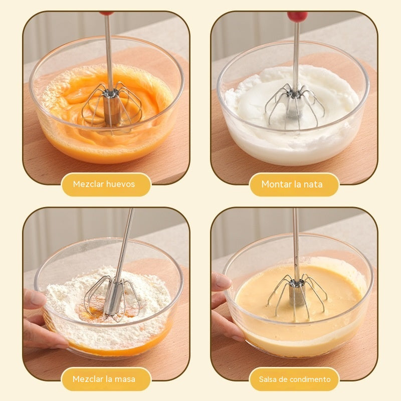 27€【2 artículos】 Lindo batidor de huevos semiautomático de acero inoxidable