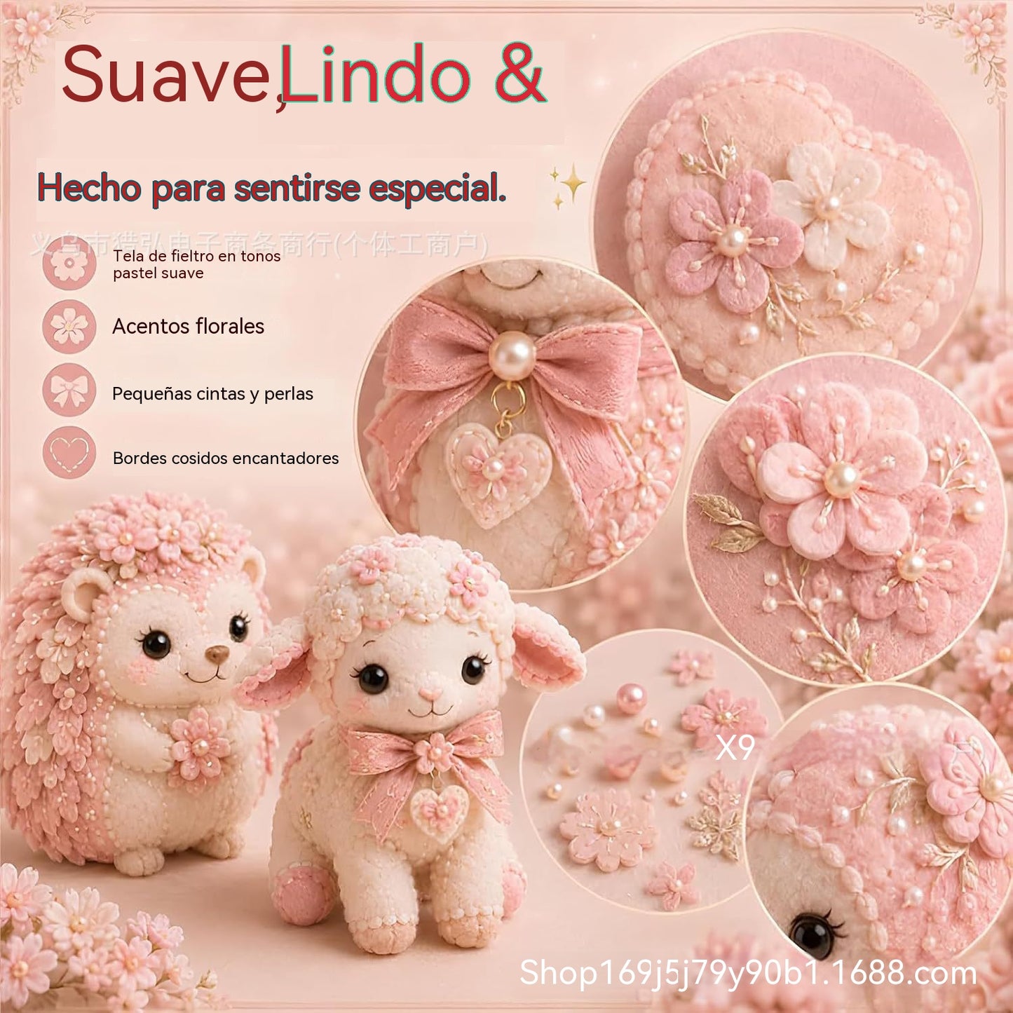 🧸Conjunto de patchwork de fieltro rosa para hacer tú mismo