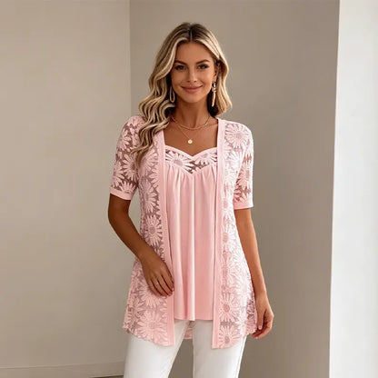 👚 Elegancki top 2 w 1 z siateczki i koronki – modelujący i dopasowujący się do brzucha, dostępny w 5 kolorach, rozmiary S – 4XL! 🌸✨