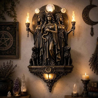 🌙Nástenná lampa LED zdobená tromi bohyňami Hekaté – nástenná lampa v štýle WIKA