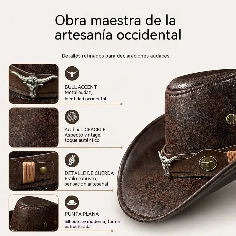 🤠¡Disfruta ahora de un 50% de descuento! 🌟Sombrero vaquero retro de ala ancha con correa para la capucha - Fedora estilo western desgastado