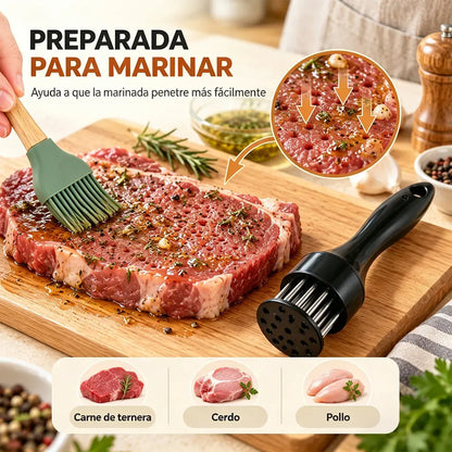Aguja ablandadora de carne de acero inoxidable de 21 puntas para bistec, barbacoa y cocina.