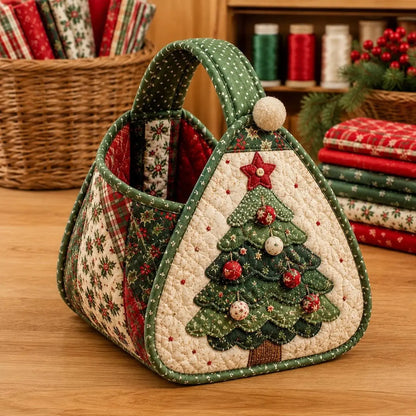 🎁🎁Prešívaný prenosný košík s vianočným motívom