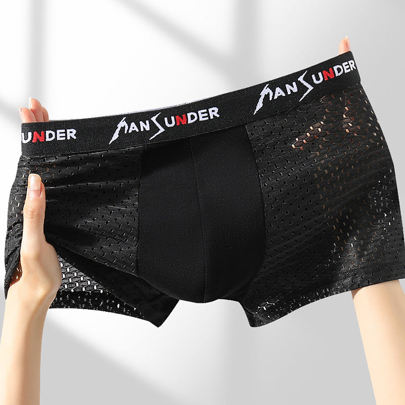 🔥【4 kusov】🧊Pánske pohodlné priedušné sieťované boxerky z ľadového hodvábu